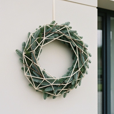 Geometric Christmas wreath with clean lines and natural elements