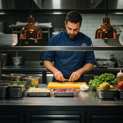 Assortment of wreath-making supplies on a rustic wooden table